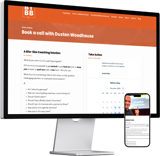 Dustan Woodhouse BeTheBetterBroker website shown on desktop and mobile